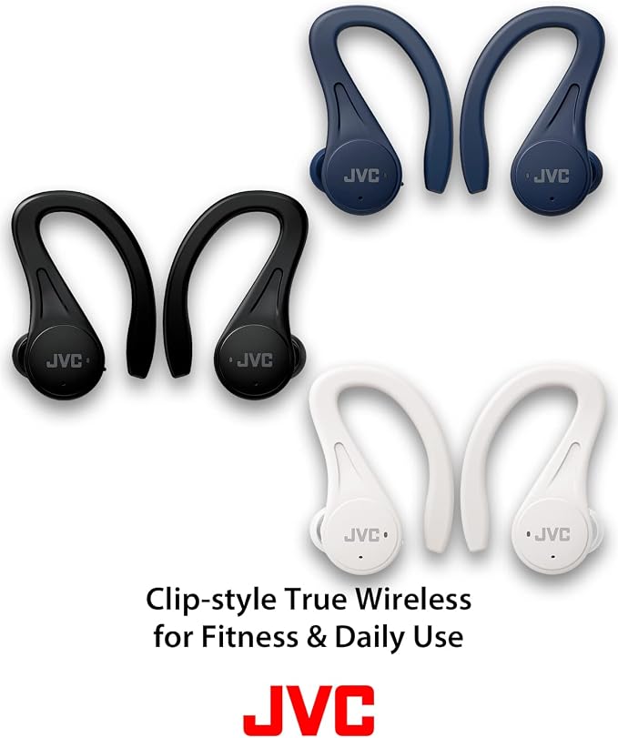 JVC Sport True Wireless Earbuds Headphones, Lightweight and Compact, Long Battery Life (up to 30 Hours), High Quality Sound with Neodymium Magnet Driver, Water Resistance (IPX5) - HAEC25TB (Black)