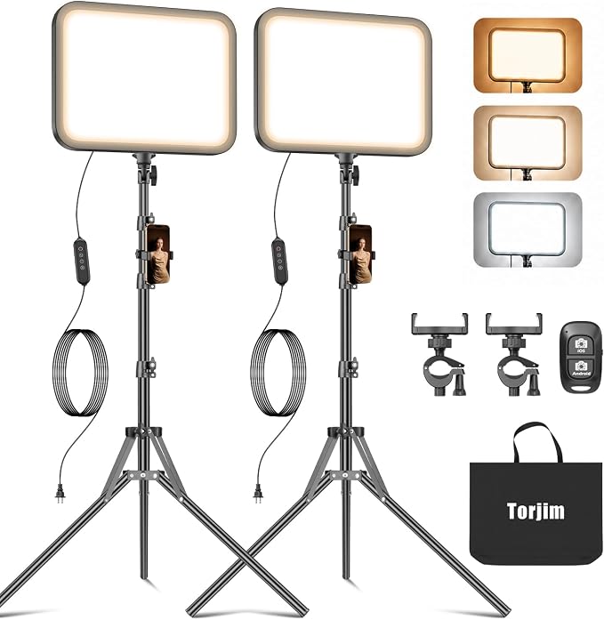 Torjim 12 Inch Video Light Kit for Creators, 30W High Brightness Studio Lights with Tripod Stand & Phone Holder, 3000-6500K Adjustable Photography Lighting for Clearer YouTube Streaming Home Studio