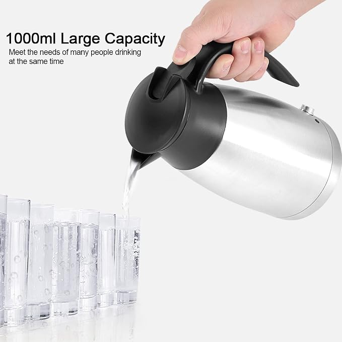 Travel Kettle, Car Electric Kettle Car Kettle 12V 1000ml Stainless Steel Car Electric Heating Kettle Portable Travel Car Car Kettle Heating Cup for Tea Coffee Making, Fast Heating Speed