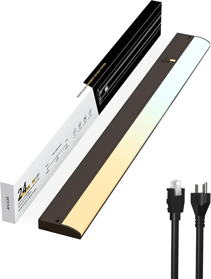 Hardwired Under Cabinet Lighting, 24 inch 3CCT with Triac Dimmable, 16W Linkable Under Counter Lights for Kitchen, CRI 97, 192 LED 1400 Lumen Under Cabinet Lights with 2 Cord, Brown