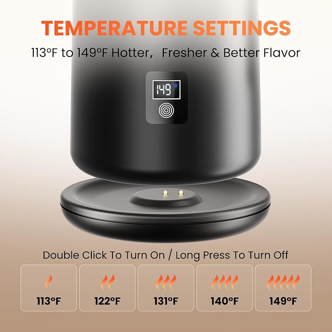 Self Heating Coffee Mug, 14oz Smart Heated Mug for Coffee, 180 Min Battery Life & Hot Up to 149℉ Temperature Control Mug, Coffee Warmer Mug Gift for Men Women, Dad and Mom