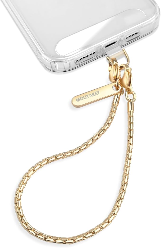 MOUTAKEY Phone Wrist Strap Metal Phone Chain Wristlet Strap Detachable iPhone Lanyard Wrist with 2 Tether Tabs iPhone Charm strap For Women girls Shopping Traveling Party Walking