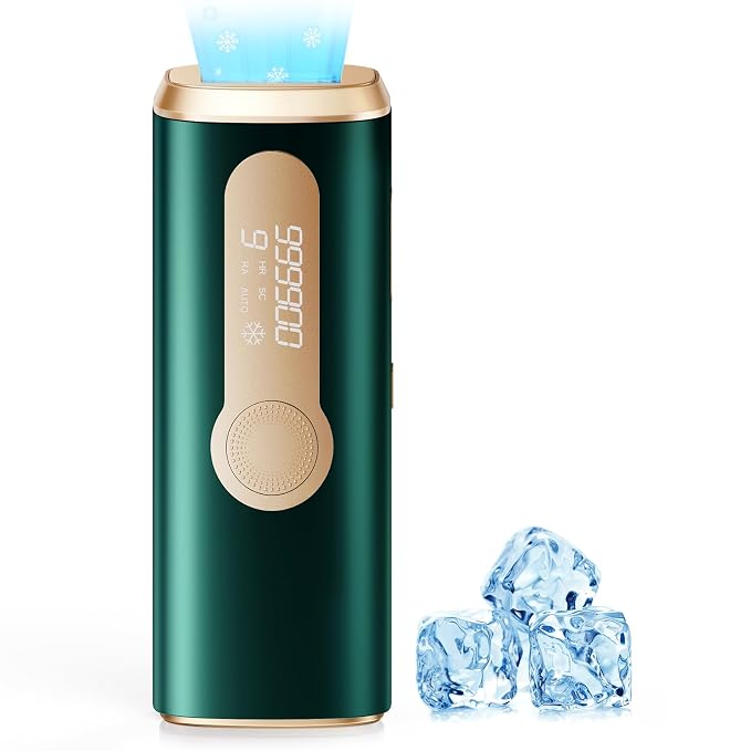 IPL Laser Hair Removal Device for Women & Men - Safe At-Home 45°F Ice-Cooling Contact for Painless & Long-Lasting Results, 86% Less Hair In 3 Weeks for Full Body & Face, Green