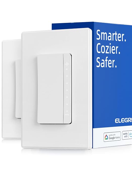 ELEGRP Smart Dimmer Light Switch DPR30, 2.4GHz Wi-Fi Dimmer Switch Compatible with Alexa and Google Assistant, Single Pole/3 Way, Needs Neutral Wire, No Hub Required, UL Listed, Matte White, 2 Pack
