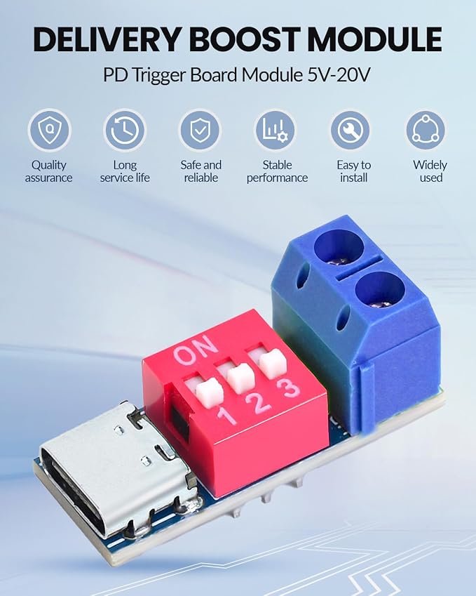 USB-C PD Trigger Module, PD/QC Fast Charge Decoy Board, USB Type-C to 5V/9V/12V/20V High-Speed Charging Power Delivery Boost Converter (6PCS)