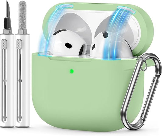 for AirPods 4 Case 2024 Come with Cleaner Kit,Soft Silicone Protective Cover for Apple AirPods 4th Generation Cases with Keychain, AirPod 4 Case for Women Men-Magnetic Pastel Green