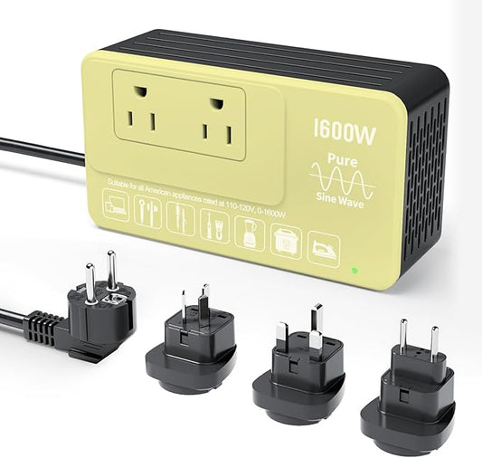 220V to 110V Converter US to Europe, Voltage Converter for European Travel, 1600W - Plug & Play, Power Any U.S. Appliances Overseas, Step Down Transformer Universal Adapter for International Travel