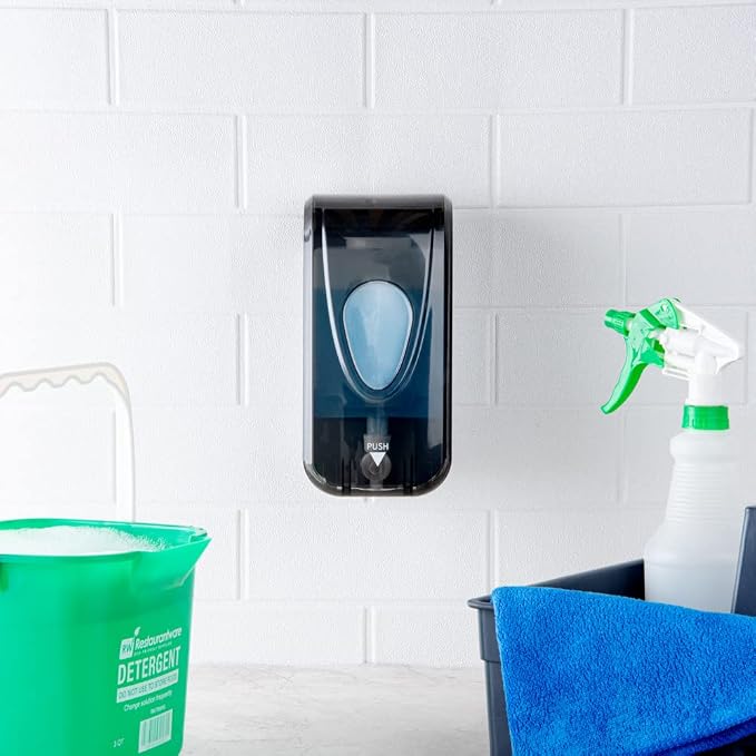 Restaurantware Clean Tek Professional 33 Ounce Manual Soap Dispenser 1 Wall-Mountable Soap Dispenser - For Gel Or Liquid Soap Black Plastic Soap Dispenser Push Mechanism Transparent Tank