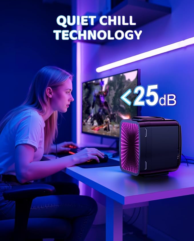 LIGIANT Mini Fridge, Mini Compact Refrigerator With 7 Gaming Lights Modes, 4 Liter/6 Cans, Quiet Cooling & Retention Function, AC/DC Power, Gaming Mini Fridge for Bedrooms, Office and Car