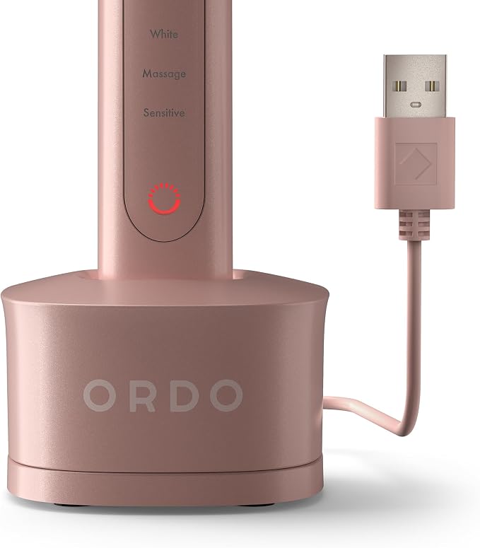 ORDO Sonic+ Electric Toothbrush with Case, Sonic Toothbrushes for Adults, Charging Travel Case, 4 Brushing Modes, Fast Rechargeable Battery, Silicone Polishing, USB Charger, Rose Gold