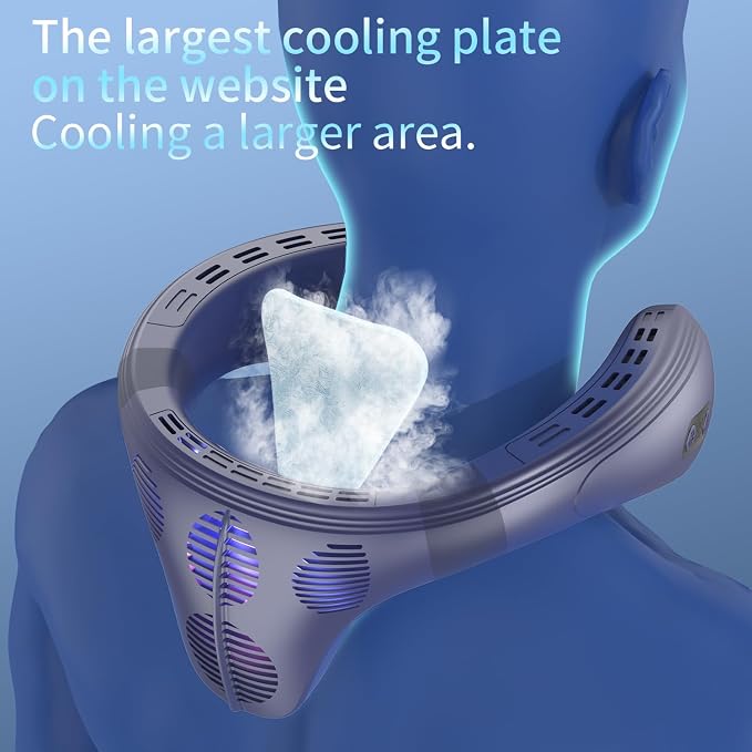 Neck Fan Back-Windy 6000mAh with Cooling Plate Bladeless Portable Thermo-Electric Cooler Rechargeable Camping Essentials for Women Men Outdoor Activities Gardening Walking the Dogs(Navy Blue)