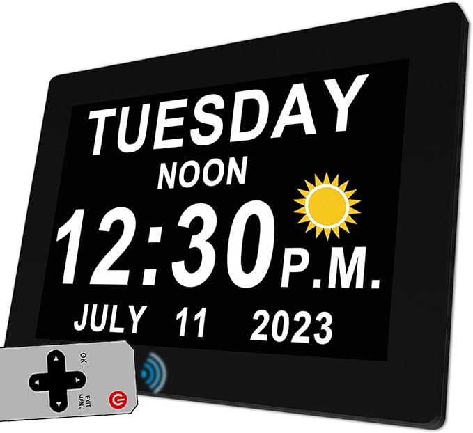 MASSII 27 Alarms Digital Talking Clock with Time Date Announcement, Auto DST, 20 Custom Reminders, 10-Level Dimmer, Sleep Trainer, Large Day Calendar Clock for Elderly Dementia Alzheimers -with Remote