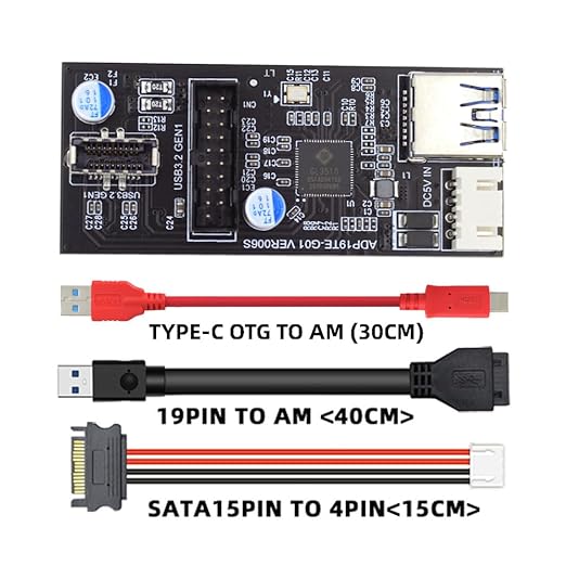 NFHK Type-C USB-C & 19/20Pin Header to USB 3.0 20Pin & Type-E Dual Ports Female PCBA Type Adapter Splitter HUB 5Gbps