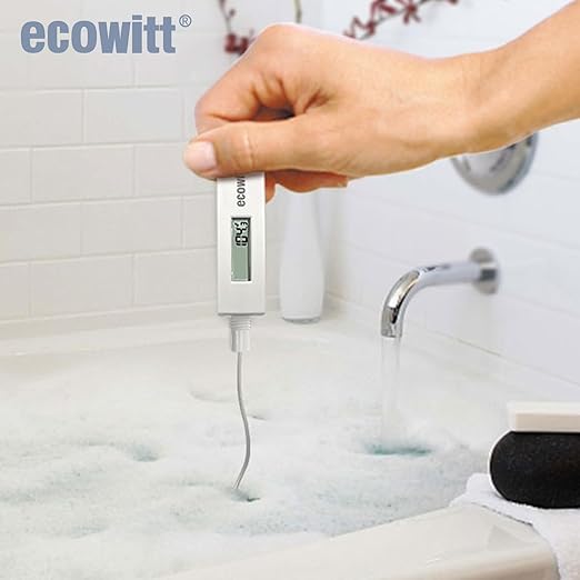 ECOWITT WN34BL Digital Pool Thermometer with LCD Display, Waterproof Water Temperature Sensor, Easy to Mount, 10ft Cable Sensor for Swimming Pool, Hot Tubs, Spas, Bath Water, Fish Ponds