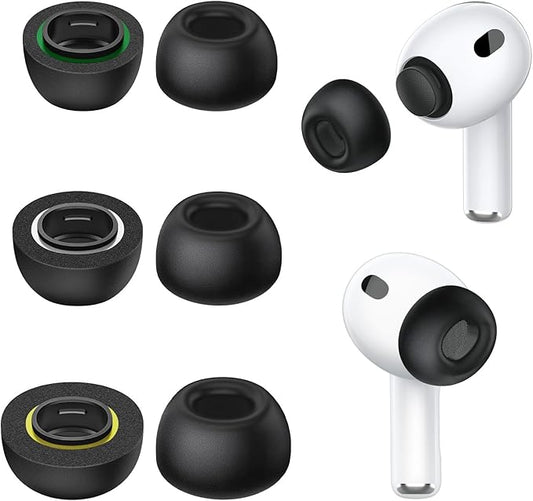 Memory Foam Ear Tips for AirPods Pro 3, Secure Fit, Noise Cancel Improved, Cushiony Memory Foam Tips with Portable Storage Box, Replacement Ear Tip (Assorted S/M/L, 3 Pairs)