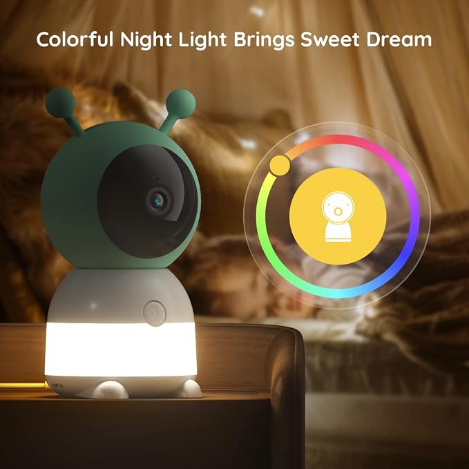 BOIFUN 2K Split-Screen 5 Inch Wi-Fi Baby Monitor With 2 Cameras, Colorful Night Light, AI Motion & Sound & Humidity & Temp Detection, Auto Tracking Via Smartphone App And Monitor Control, Night Vision