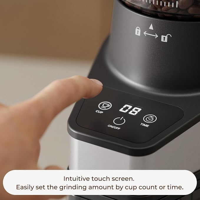 Burr Coffee Grinder with 60 Settings, Electric Conical Bean Grinder with Touch Screen & Anti-Static Technology for Espresso to French Press, 1-60s Timer & 1-8 Cup Dosing, Stainless Steel, Black