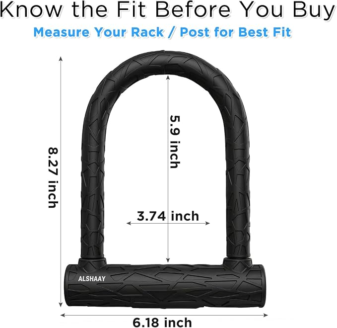 Bike U Lock U Lock Bike Bicycle Lock for Scooter Electric Scooter Patent Protected Textured Protective Sleeve 0.74 Inch Shackle Mounting Bracket 3 Keys Cable Not Included