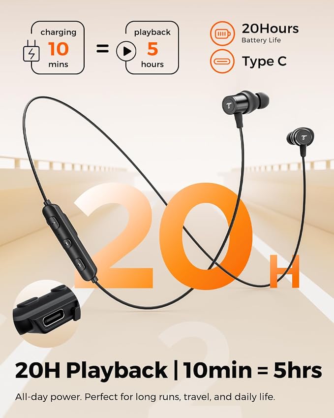 Truefree HD-100 Wireless Earbuds, Bluetooth 6.0 Neckband Headphones, Magnetic Wireless Earphones, 11mm Driver Spatial Audio, Multipoint Connection, 20 Hours of Battery Life, IP67 Waterproof for Sports