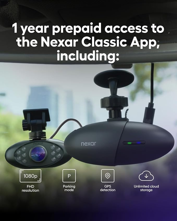 Nexar Pro Dash Camera for Cars | Compact Dash Cam Front and Inside View with Night Vision & 24/7 Parking Mode | Full HD Dashboard Camera with WiFi Wide Angle Views (128 GB)