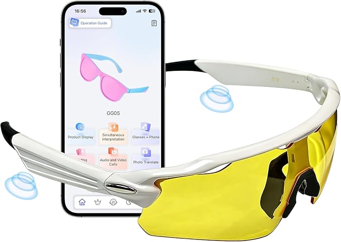 Bluetooth Smart Sunglasses for Men Women, Open-Ear Speaker Glasses with Touch Control, UV400 Polarized Lens, 5-6H Playtime for Outdoor Sports,White and Yellow