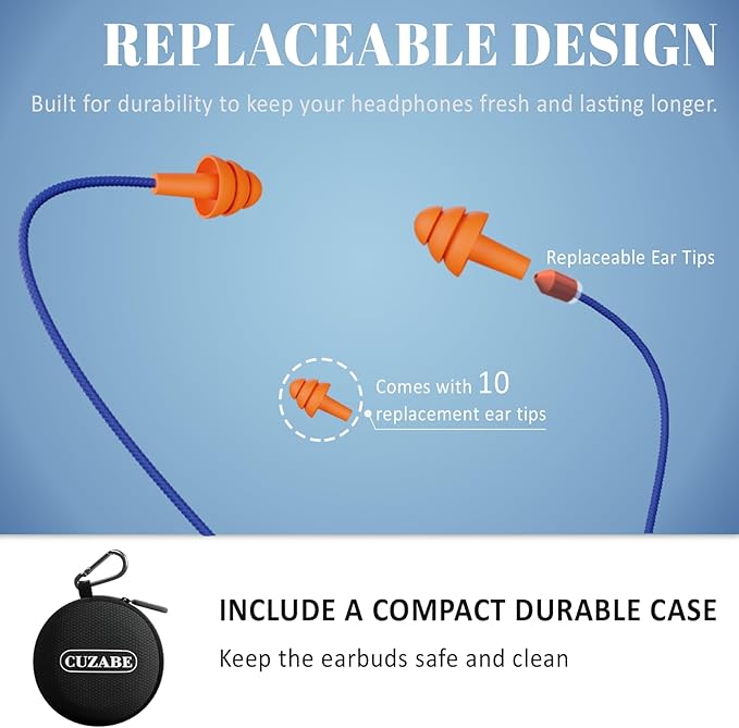 Bluetooth Earplug Headphones, Neckband Wireless Earbuds with Replacement Ear Tips, OSHA Compliant Noise Cancelling Ear Plug Headphones for Work Safety Ear Protection, 20 Hour Battery