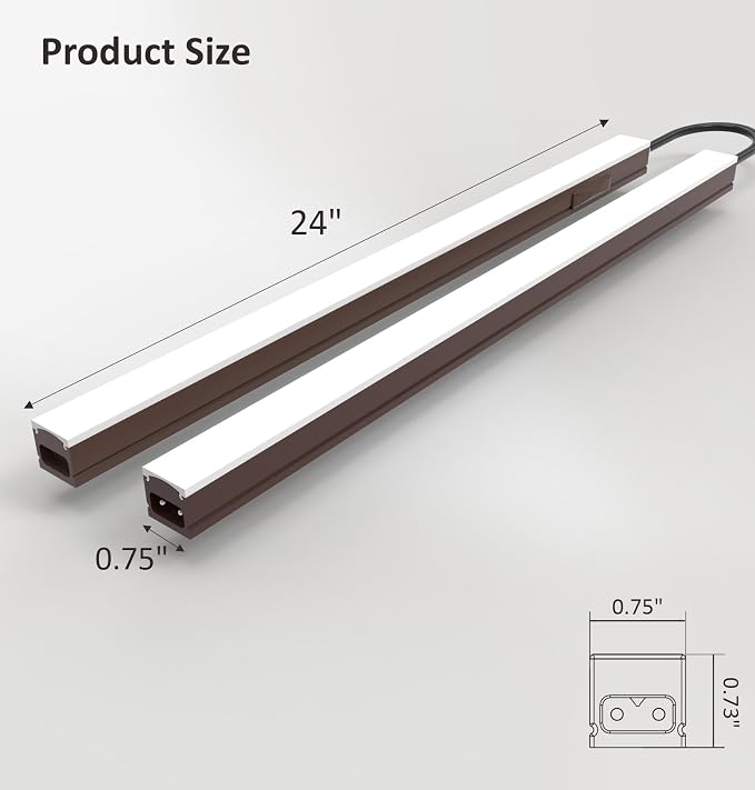Leetdud Under Cabinet Lighting Plug in, 24 Inch 2 Pcs, Linkable AC120V 3CCT 3000K/4000K/5000K Ultra Slim, LED Under Cabinet Lights for Counter Light, Kitchen, Shelf, Sink, Workshop, Desk, Bronze