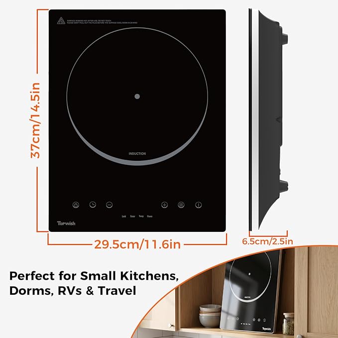 Induction Cooktop, TOPWISH Portable Hot Plate Electric Induction Burner, 10 Temp Levels up to 464°F, 110-120V Electric Stove Top Cooker with High Energy Efficiency & Kids Lock for Cooking, 1600W