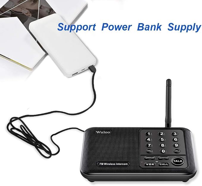 Wuloo Intercoms Wireless for Home 1 Mile (5280 Feet) Range 10 - Channel, Wireless Home Intercom System for House Business Office, Room to Room Intercom, Home Communication System (2 Packs, Black)