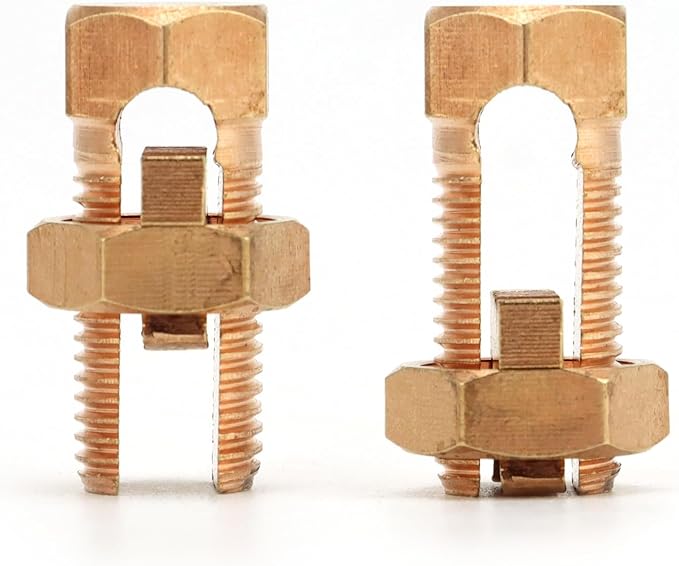 QWORK Grounding Split Bolt, 50 Pieces 4 Gauge 8 Gauge High Strength Split Bolt Connectors, Ground Wire Clamp, Solid Copper, for Antenna, Satellite Dish, Cable TV