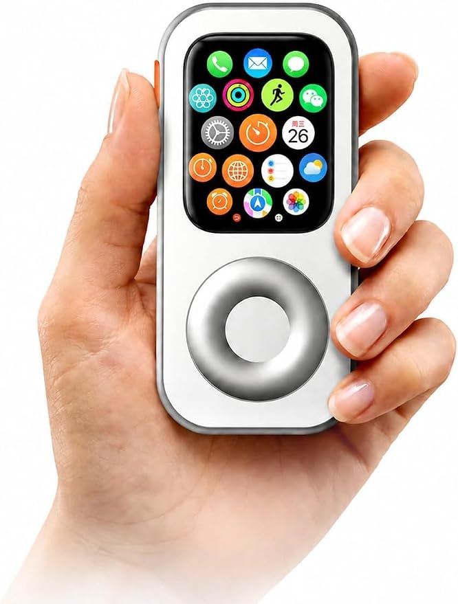 RePod Aluminum Case for Apple Watch Series S10/11, Transform Watch into Retro Music Player, 46mm CNC Metal Protective Cover with Functional Click Wheel (Silver)