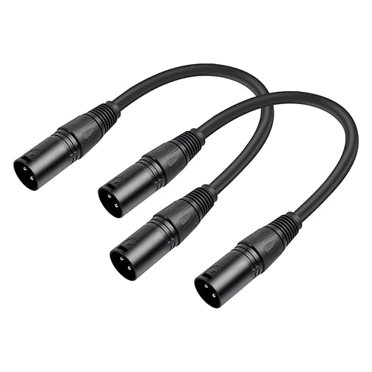 2Pack 3 Pin XLR Male to Male Microphone Cables,1FT,Professional Balanced Audio Cable with Oxygen-Free Copper, Gold-Plated Connectors - for Studio, Stage, PA Systems