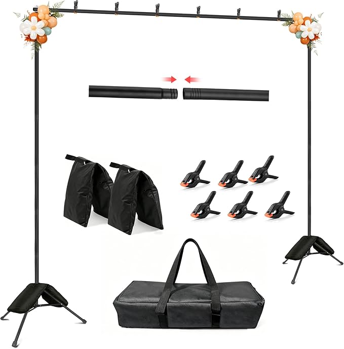 Hemmotop Backdrop Stand 11x10ft, Heavy Duty Background Stand Kit with 2 Sandbags, Photo Booth Frame for Wedding, Birthday, Baby Shower, Halloween, Christmas Party Photos, Projector Screen