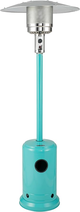 Fire Sense 61130 All Seasons Patio Heater With Wheels 48,000 BTU Output Electronic Ignition System Portable Outdoor Propane Heater Patio Heater - Aqua Blue