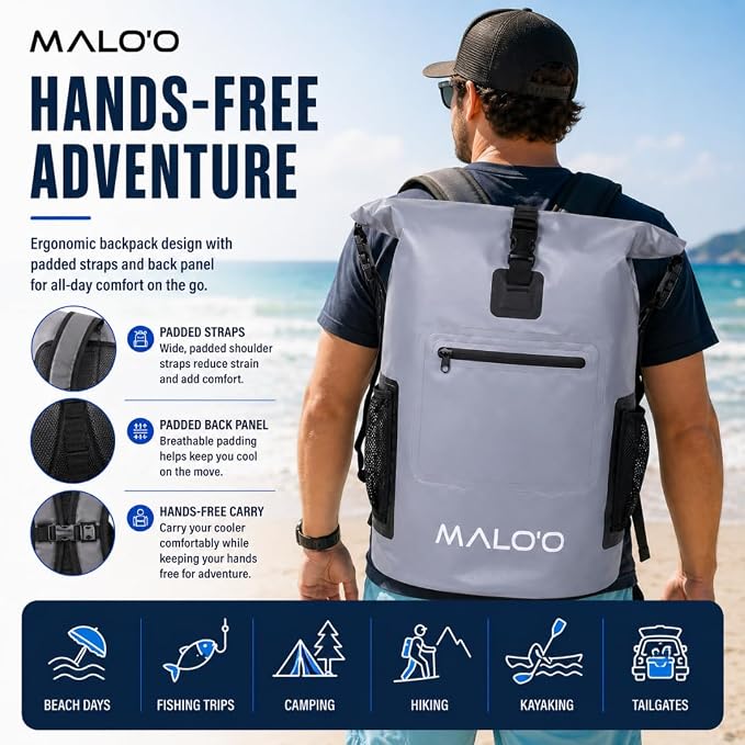Malo’o Pro Insulated Backpack Cooler, Leakproof Soft Cooler Backpack for Camping, Fishing, Hiking, Kayaking, Beach