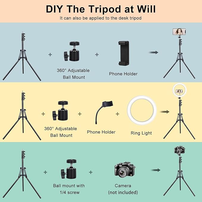 12'' Ring Light with Stand 75'' Tall & Phone Holder, 100+ Color Modes Selfie Light with Tripod Stand, Big LED Circle Lights for iPhone/Android/Camera/YouTube/Makeup/Live Stream/TikTok/Video