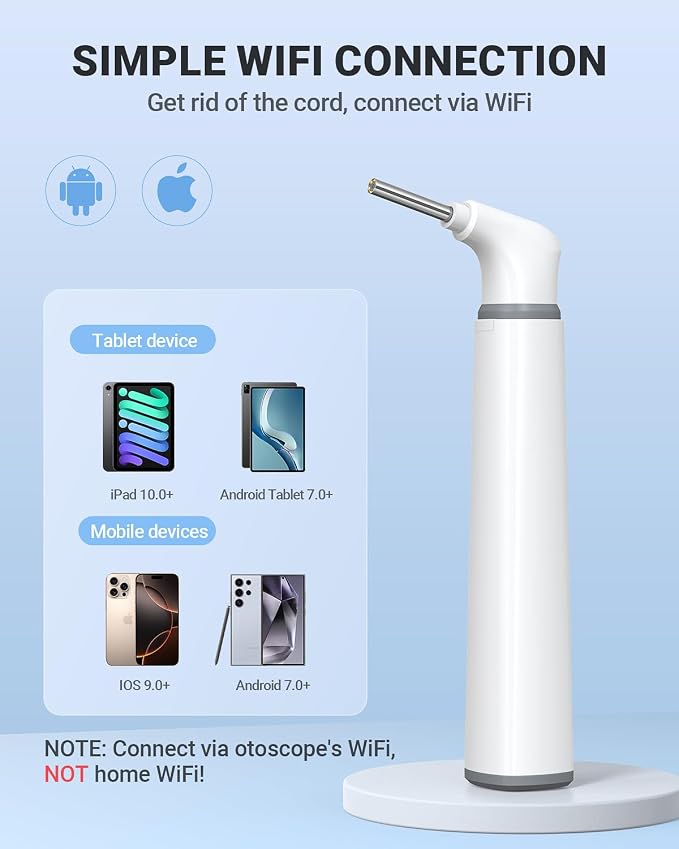 Wireless Otoscope with Gyroscope, Ear Camera with Dual View, 3.9 mm Otoscope with Light, Ear Scope with Ear Wax Removal Tool, Ear Cleaning Kit, Compatible with iPhone and Android
