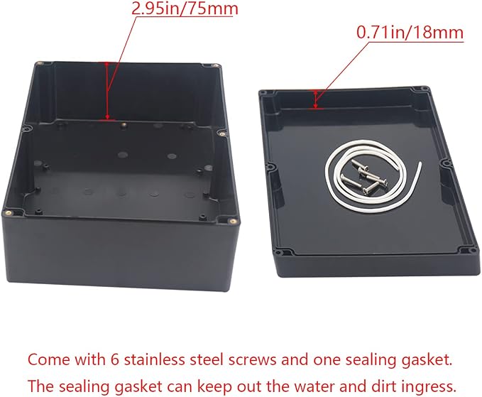 Project Box IP65 Waterproof Junction Box ABS Plastic Black Electrical Boxes DIY Electronic Project Case Power Enclosure 11.42x8.27x3.94 inch (290x210x100 mm)