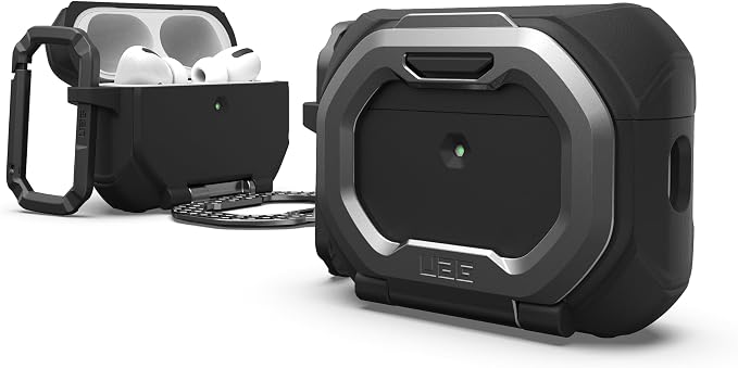 URBAN ARMOR GEAR UAG Designed for AirPods Pro 3rd Gen Case - Built-in Phone Stand Detachable Carabiner Clip Rugged Military Grade Drop Proof Protective Cover, Monarch Black/Silver
