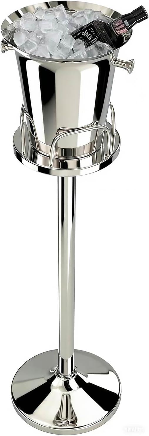 Ice Bucket with Stand Champagne Ice Bucket for party Stainless Steel Standing Champagne Ice Bucket Ice Cube Container Chiller Wine Bucket on Stand for Beer Bar BBQ Wedding KTV Club Kitchen & Bar Wares