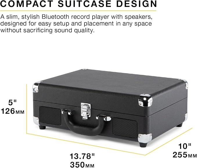 Victrola Journey II (2025 Model) – Bluetooth Suitcase Record Player – Built-in Stereo Speakers with Enhanced Bass, 3-Speed Turntable, Bluetooth Input and Output, RCA & Headphone Outputs (Black)