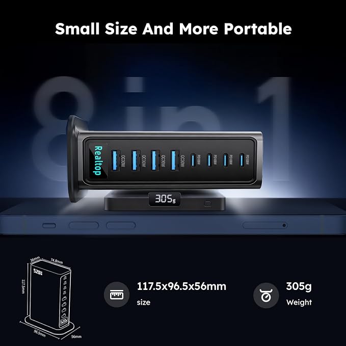 520W USB C Charging Station, 8-Port GaN Fast Type C Charger Block, Wall Charger, Multiport Desktop Power Hub for MacBook Pro, MacBook Air, iPhone 16/15, iPad, Samsung