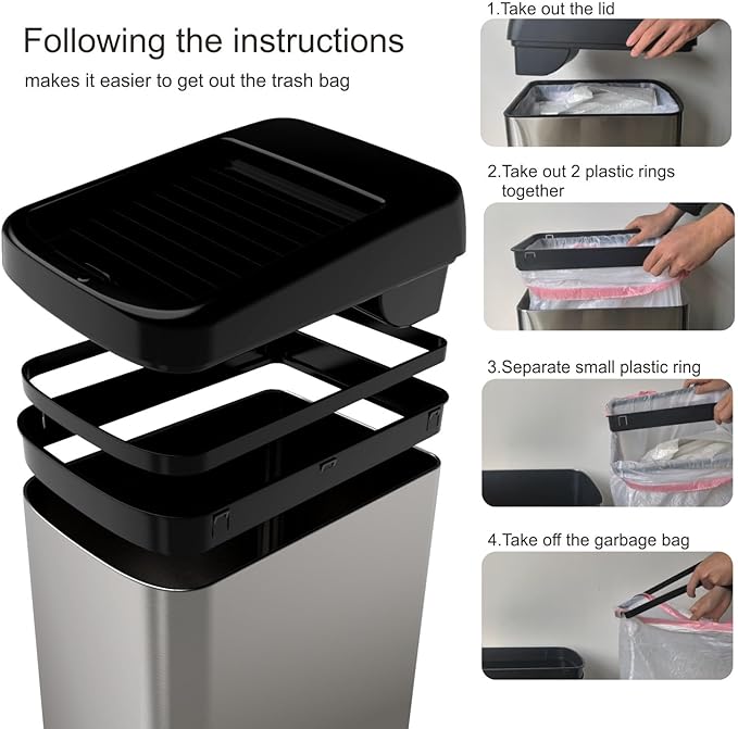 ELLO&ALLO Garbage Can Motion Sensor Trash Can 8 Gallon for Kitchen with Roll Up Lid, Automatic Touch Free High-Capacity Black Waste Bin