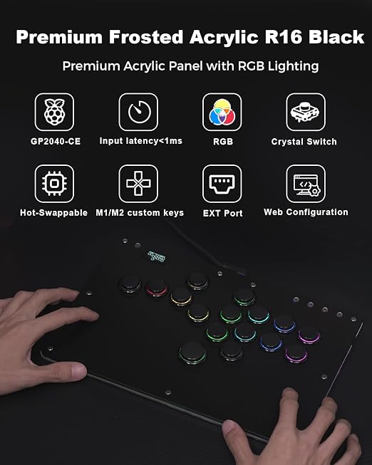 Haute42 Leverless Controller Arcade Stick: Haute42 R16 Black Leverless Controller with Rims,Premium Black Leverless Controller with Crystal Low-Profile Switch for PC/PS4/Switch Game,Support Hot Swap & SOCD