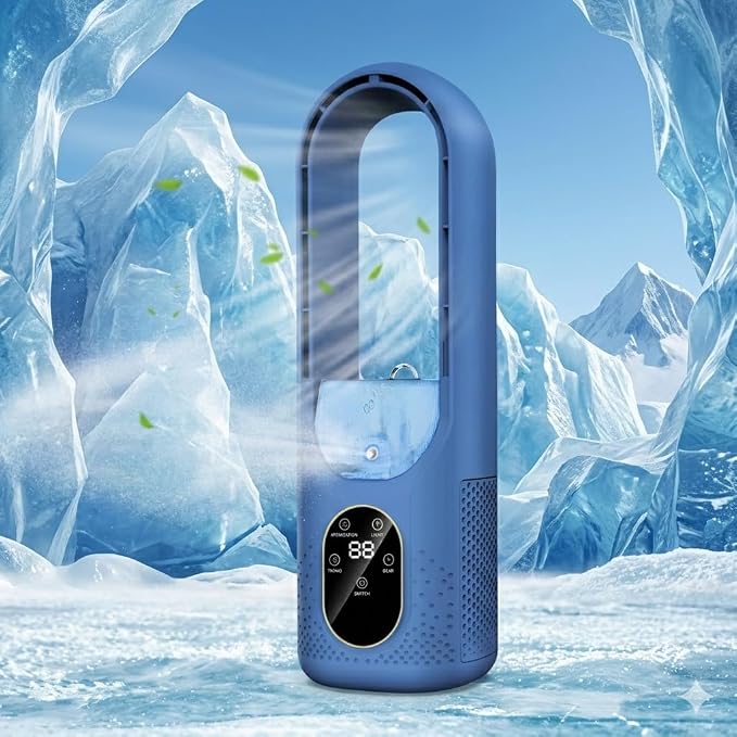 Desk Fan Bladeless - 6-Speed Portable Air Conditioner Fan - 3-in-1 Personal Cooling Fan -Small AC Unit With 200ml Water Tank/1-6H Timer/USB Powered Evaporative Air Cooler Table Fan for Bedroom Office