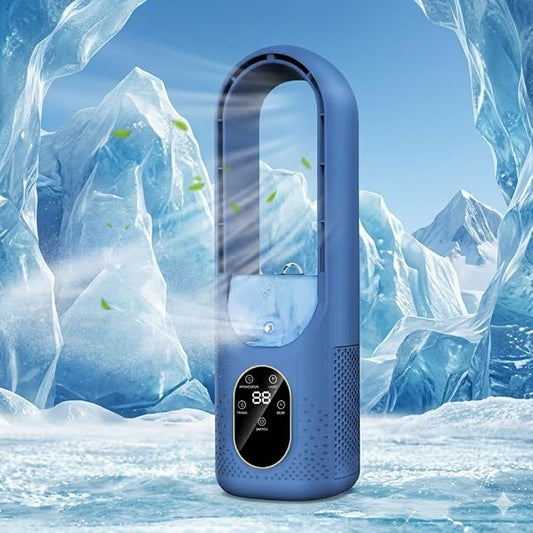 Desk Fan Bladeless - 6-Speed Portable Air Conditioner Fan - 3-in-1 Personal Cooling Fan -Small AC Unit With 200ml Water Tank/1-6H Timer/USB Powered Evaporative Air Cooler Table Fan for Bedroom Office