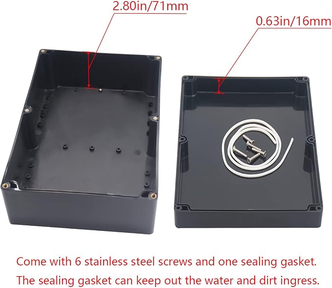 Project Box IP65 Waterproof Junction Box ABS Plastic Black Electrical Boxes DIY Electronic Project Case Power Enclosure 10.35x7.17x3.74 inch(263x182x95 mm)