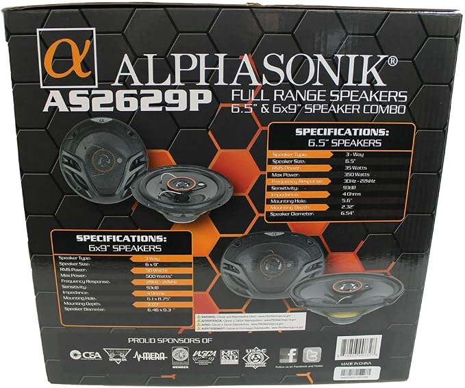 Alphasonik AS2629P Loudspeakers Pair of 6.5" 350W Max 3-Way Speakers Plus 6X9 500W Max 3-Way Car Audio Coaxial Speakers 4 Ohms Premium Quality Audio Door Speakers for Car or Truck Stereo Sound System