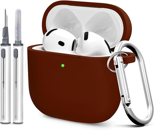 for Airpods 4th Case Cover, Come with Cleaner Kit,Soft Skin Silicone Case Cover with Keychain, Full Protective Case for Men and Women, Compatible with AirPods 4th Generation Case,Wine Red