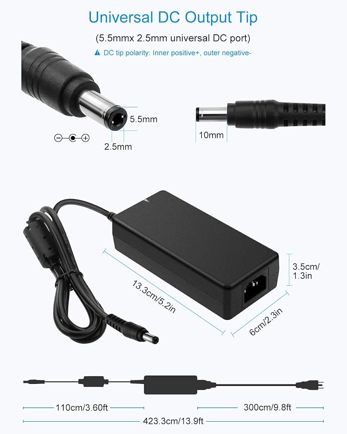 ALITOVE 24V DC Power Supply 4A 96W AC Adapter 100-240V to DC 24 Volt 4amp 3.75A 3.5A 3A Converter Transformer 13.4FT Power Cord 5.5x2.5mm Plug for AMS-2-Pro LED Strip LCD Monitor Massage Chair